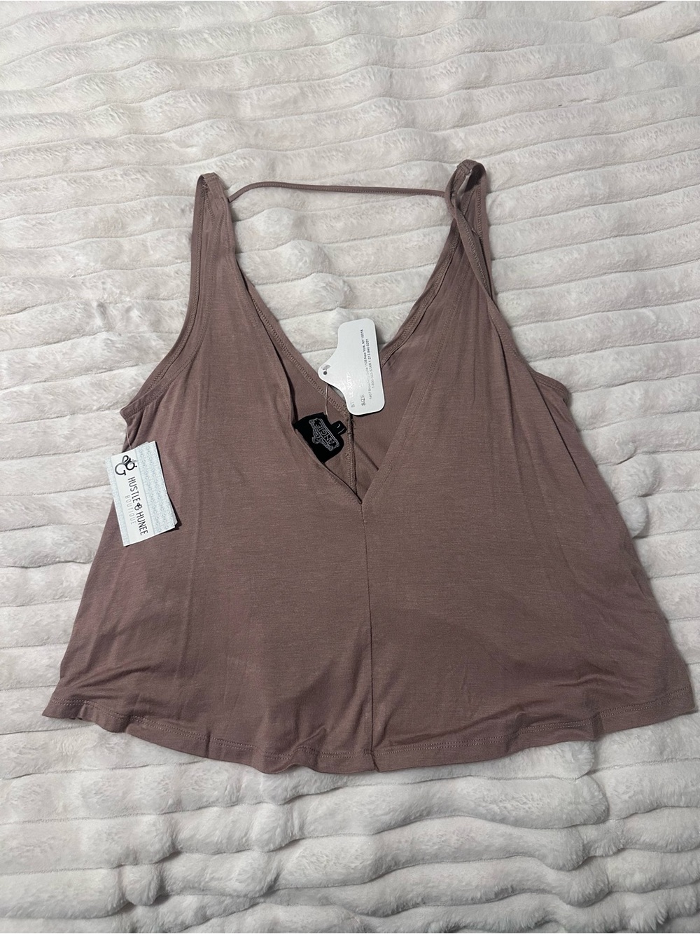 Angie Taupe V-Neck Tank with Button Details - Picture 3 of 4